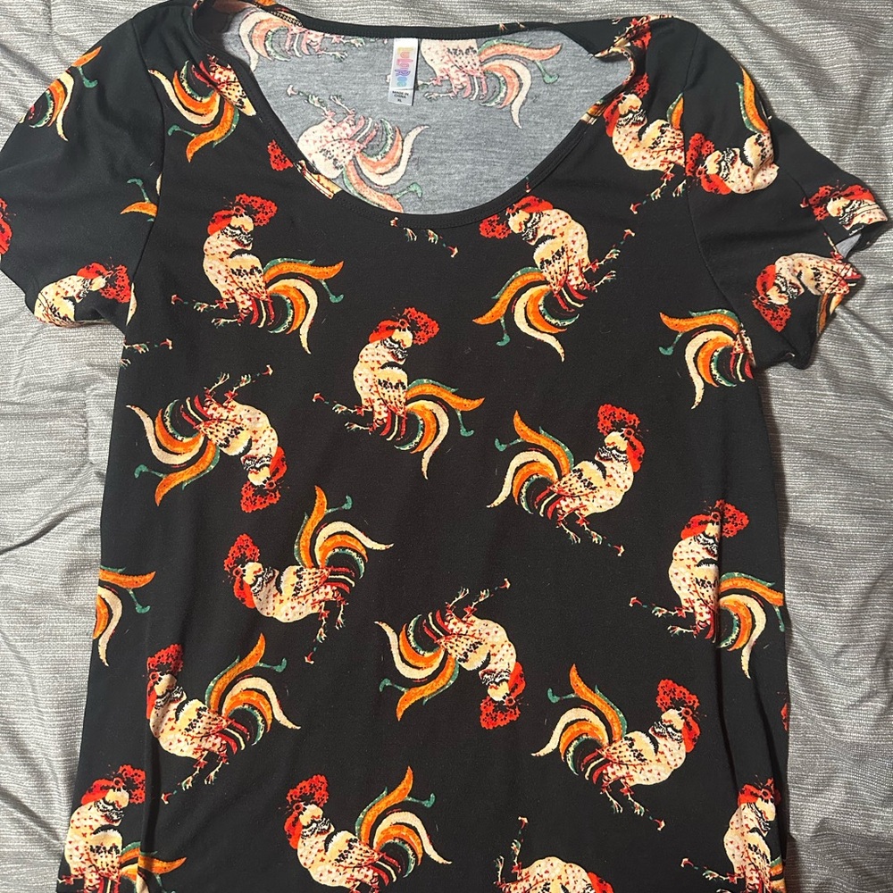 LuLaRoe Black Top with Rooster Print
